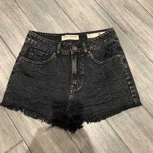 High rise black denim shorts